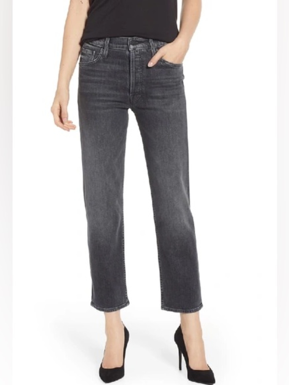 Mother Tomcat Straight Leg Crop Jeans Say You’re Sorry Gray 25